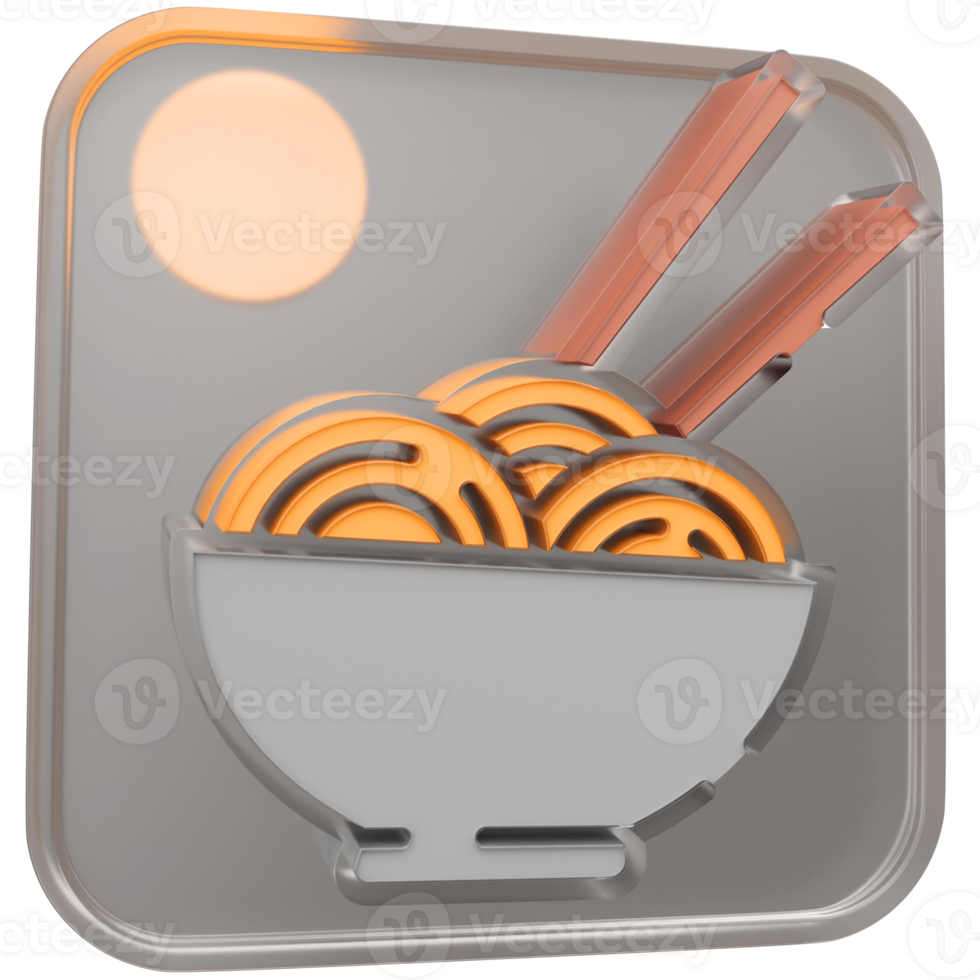 3d noodles icon with transparent glass box and high quality render image png