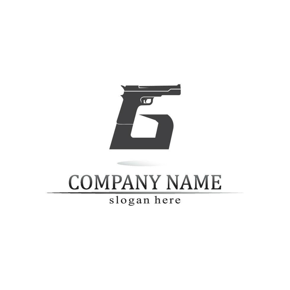 Gun logo and Army soldier sniper shot vector Design Illustration military shot revolver