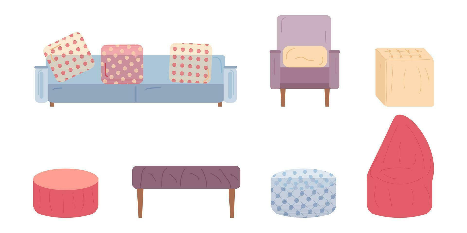 Various types of modern upholstered furniture, set vector