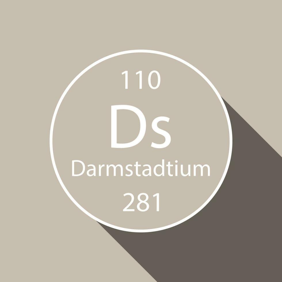 Darmstadtium symbol with long shadow design. Chemical element of the periodic table. Vector illustration.