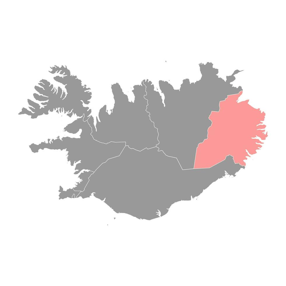 oriental región mapa, administrativo distrito de Islandia. vector ilustración.