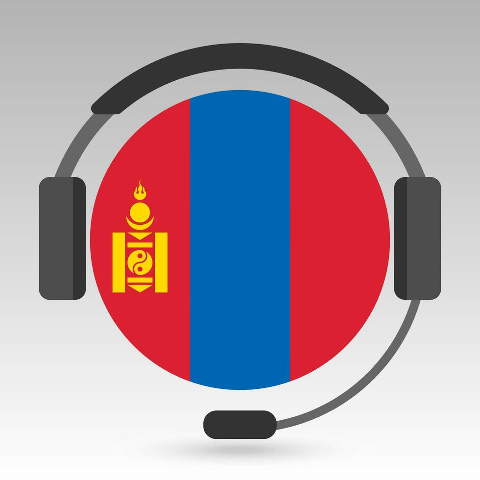 Mongolia flag with headphones, support sign. Vector illustration.