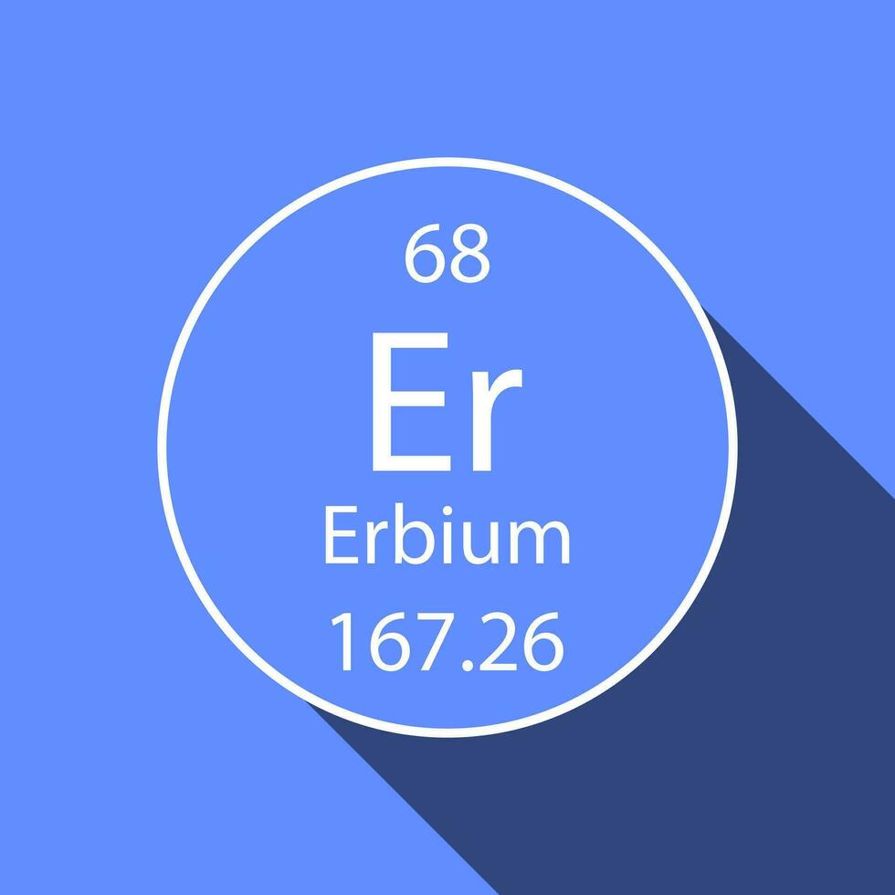 Erbium symbol with long shadow design. Chemical element of the periodic table. Vector illustration.