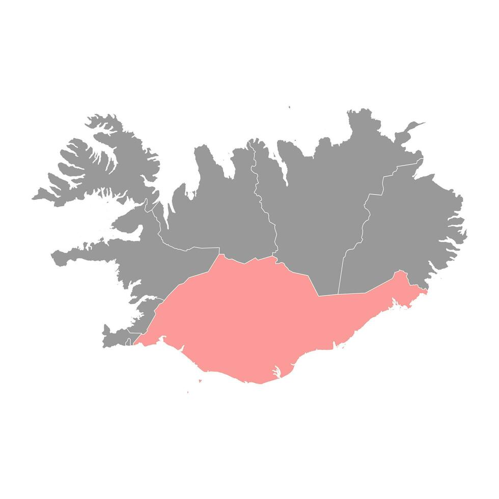 del Sur región mapa, administrativo distrito de Islandia. vector ilustración.