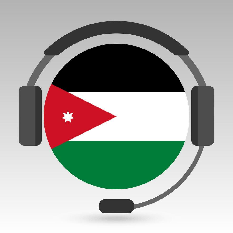 Jordan flag with headphones, support sign. Vector illustration.