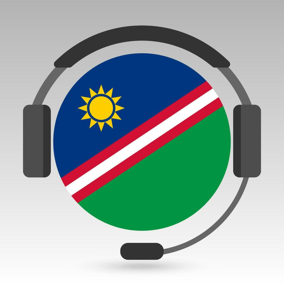 Namibia flag with headphones, support sign. Vector illustration.