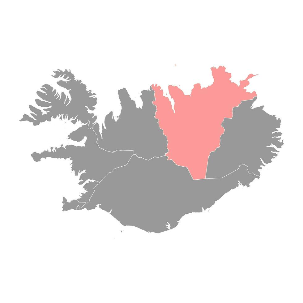 Northeastern Region map, administrative district of Iceland. Vector illustration.