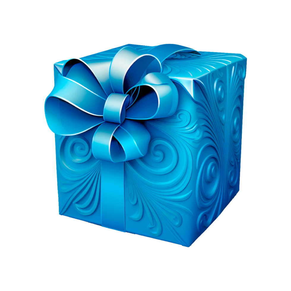 blauw decoratief geschenk doos met lint generatief ai png