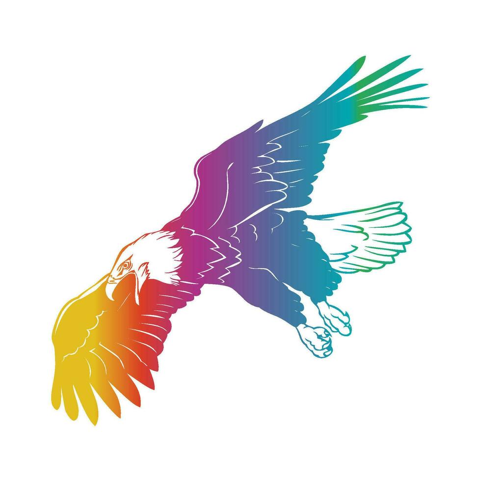 Eagle, hawk, falcon with spread wings, bird, predator illustration. vector