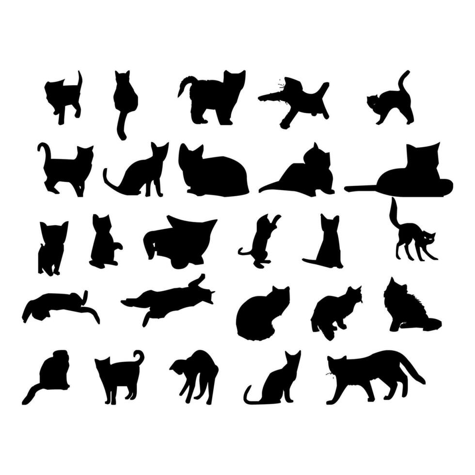 Set of black cats silhouettes illustration. vector