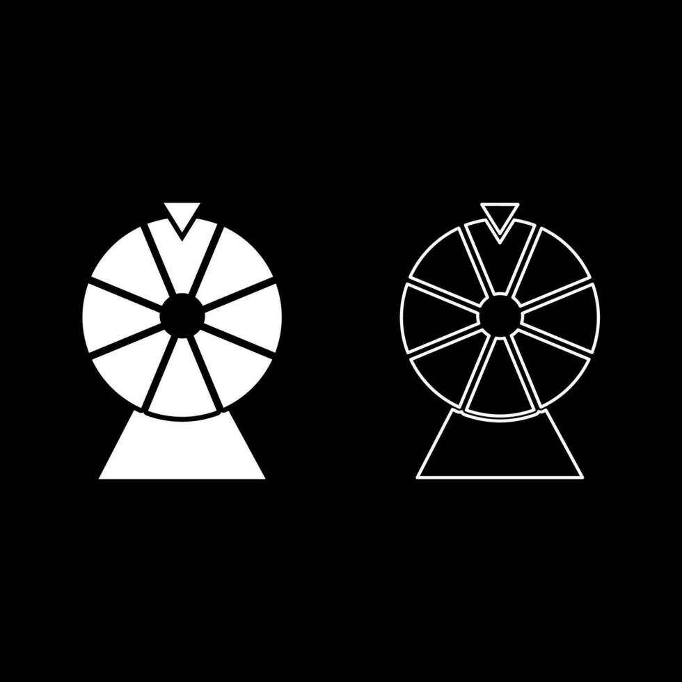 Fortune wheel drum lucky spin game casino gambling winner roulette set icon white color vector illustration image solid fill outline contour line thin flat style