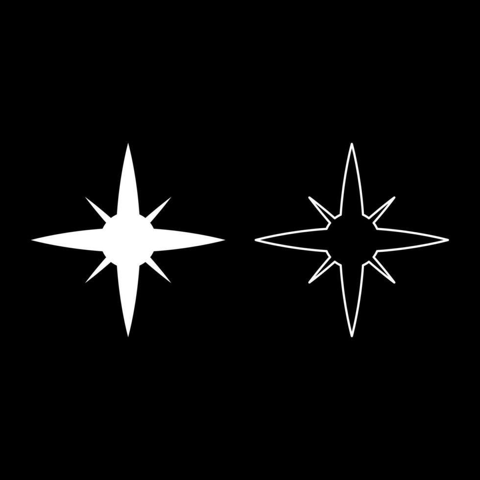 Star spark set icon white color vector illustration image solid fill outline contour line thin flat style