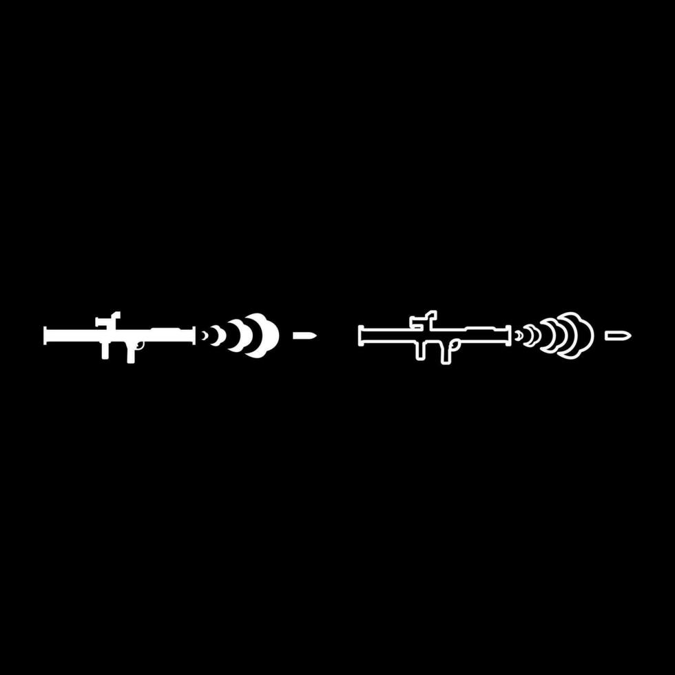 Shot from the bazouka anti tank system set icon white color vector illustration image solid fill outline contour line thin flat style