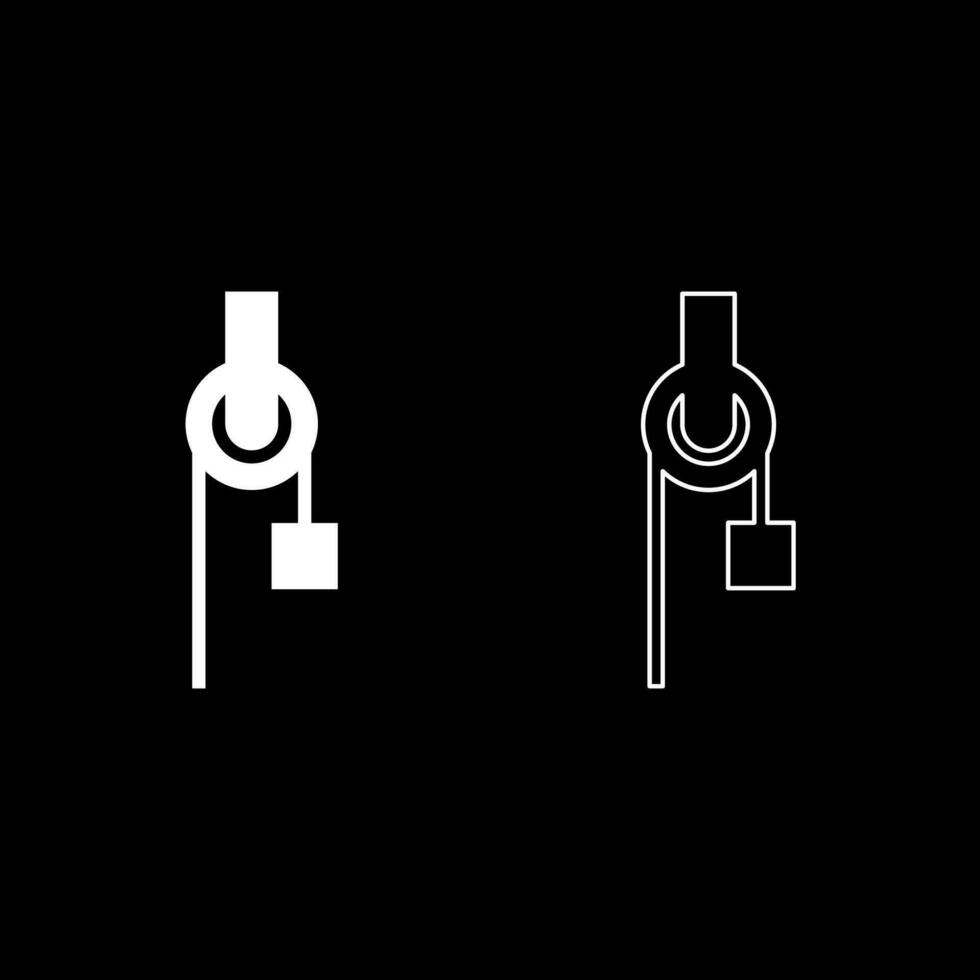 Winch with cord pulley construction climbing block equipment sheave with cargo weight freight burden set icon white color vector illustration image solid fill outline contour line thin flat style