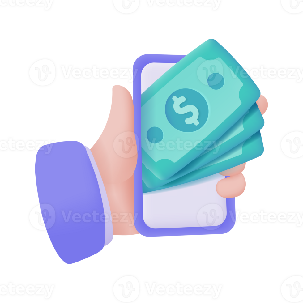 Hand holding a phone. online payment by credit card cashless society Scan QR code to pay online. 3D illustration. png