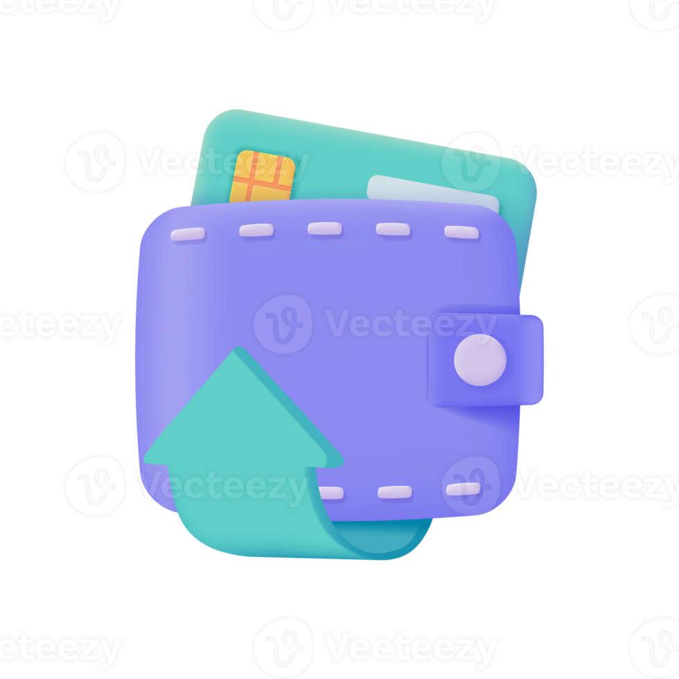 Credit card and wallet 3D icons.Online payment Cashless society for shopping. 3D illustration. png