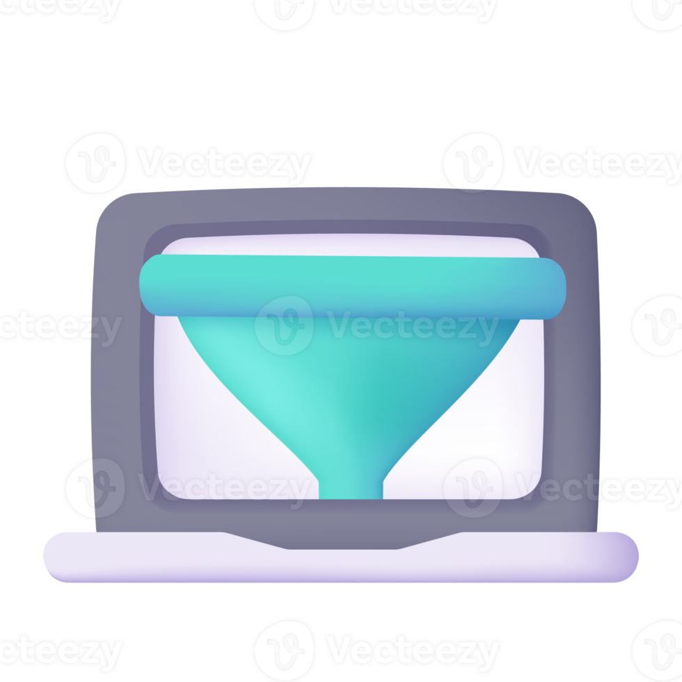 3d filtro funil em a computador em formação triagem conceito tela o negócio Ideias png