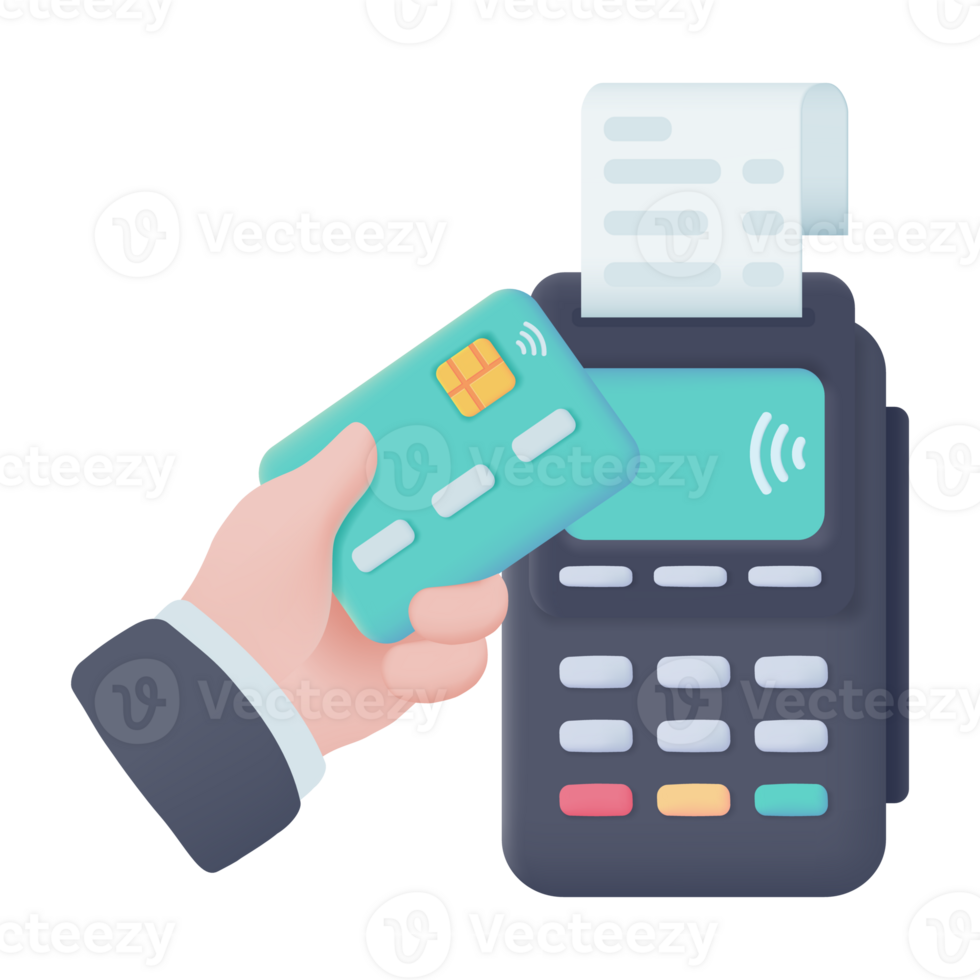 Credit card swipe machine 3D icon. online payment by credit card Cashless society. 3d illustration png