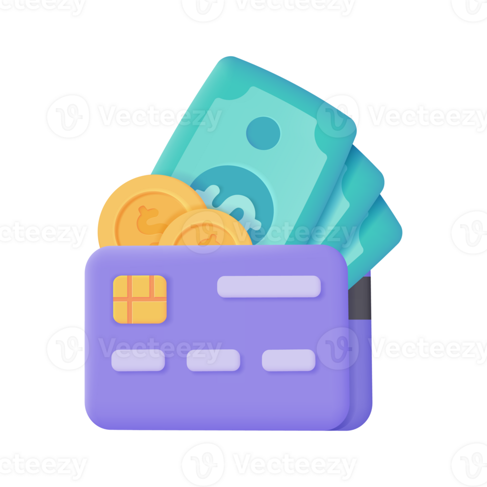 Credit card 3d icon. Online payment cashless society Secure payment by credit card. 3d illustration png