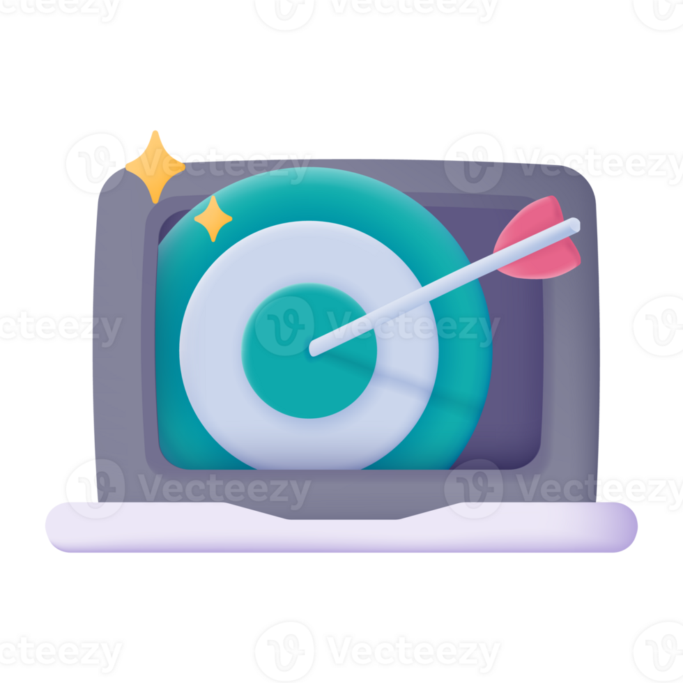 3d objetivo saliente desde un computadora monitor concepto de compromiso a negocio metas png