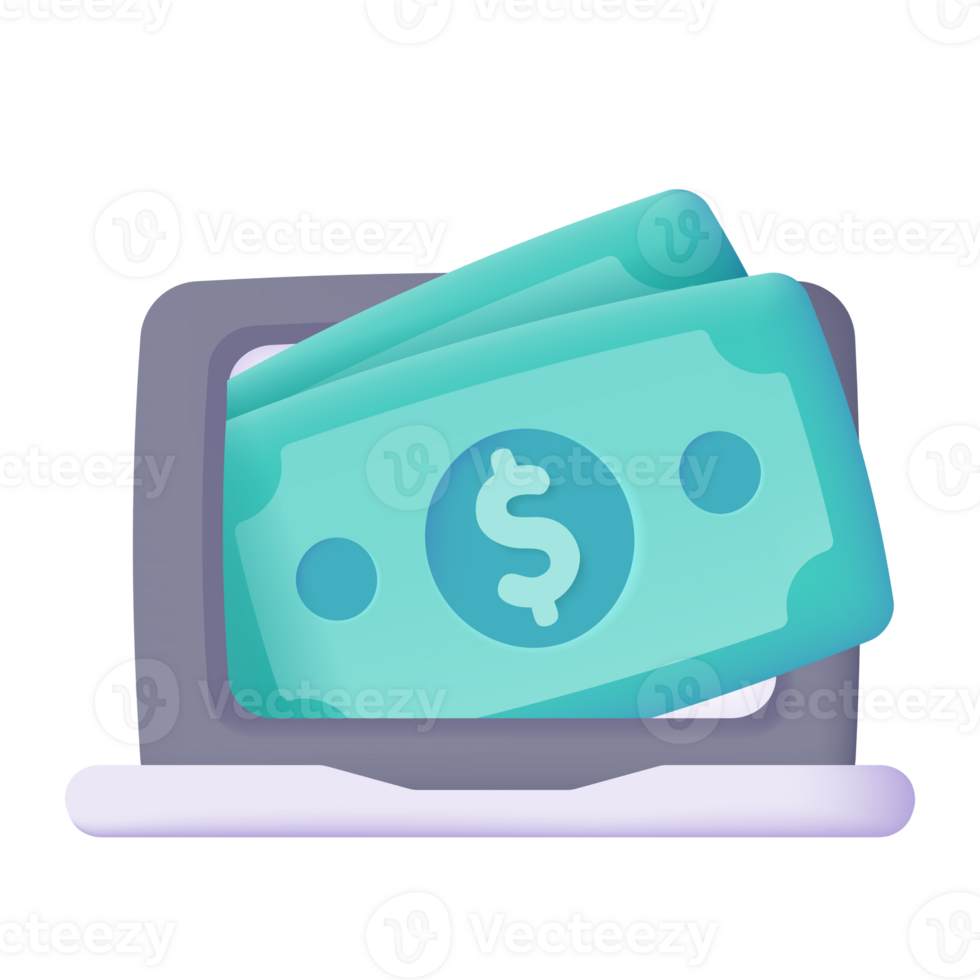 3D dollar money jumping off computer monitor The concept of financial transactions on the internet. png