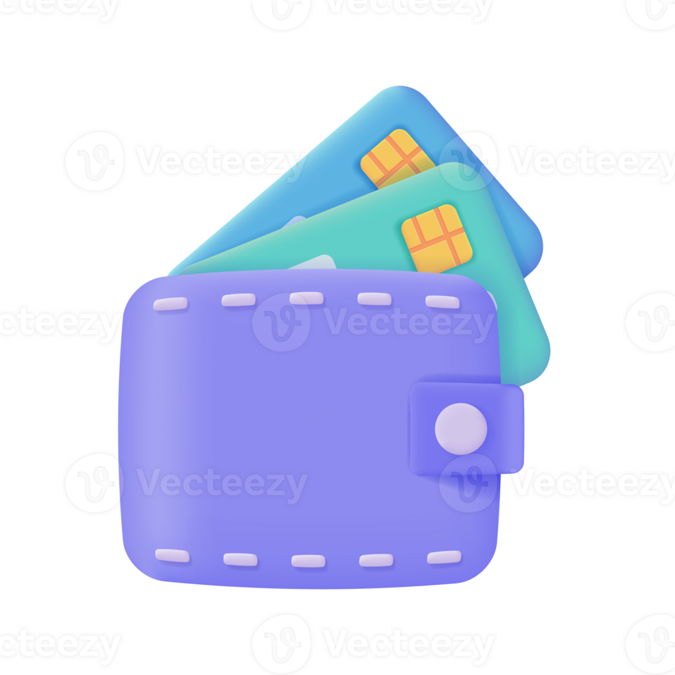 Credit card and wallet 3D icons.Online payment Cashless society for shopping. 3D illustration. png