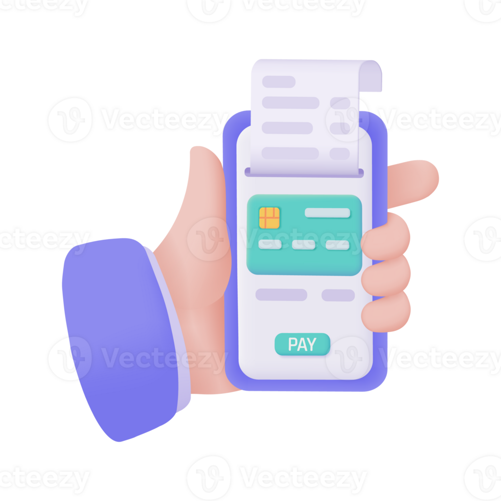 Hand holding a phone. online payment by credit card cashless society Scan QR code to pay online. 3D illustration. png