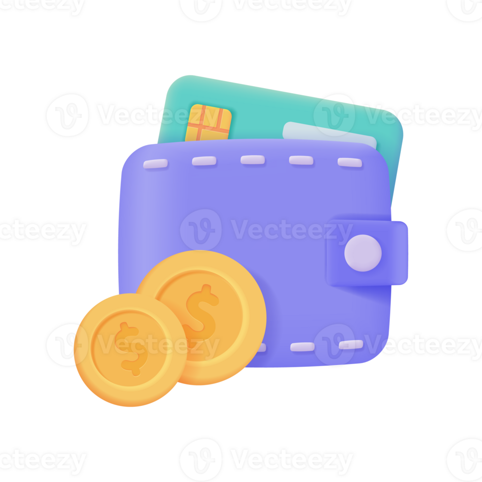 Credit card and wallet 3D icons.Online payment Cashless society for shopping. 3D illustration. png