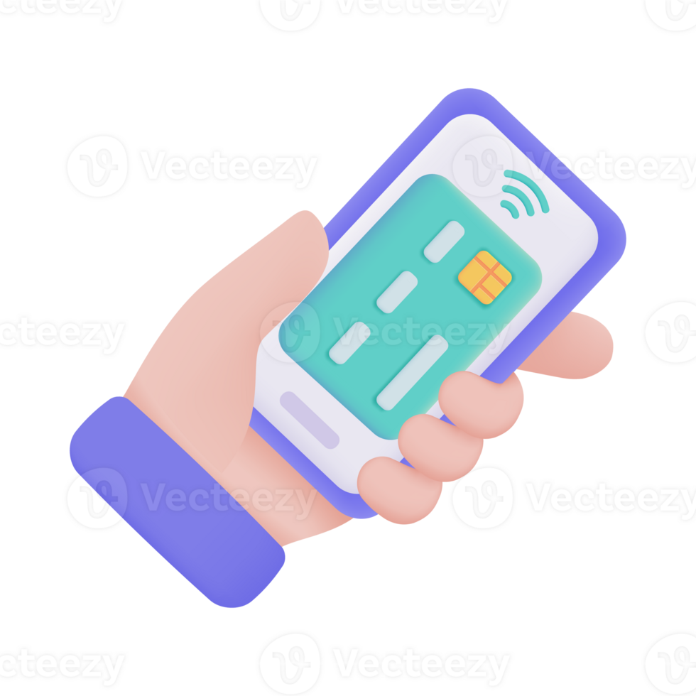 Hand holding a phone. online payment by credit card cashless society Scan QR code to pay online. 3D illustration. png