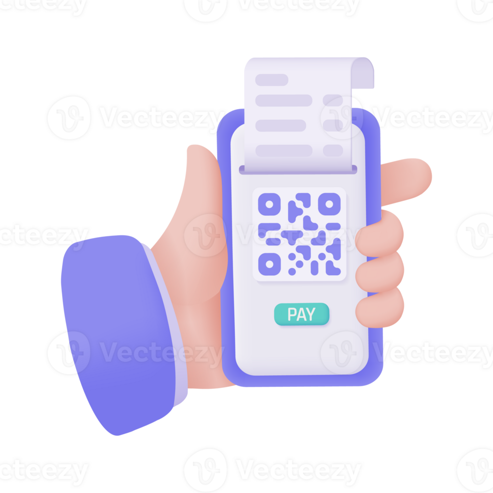 Hand holding a phone. online payment by credit card cashless society Scan QR code to pay online. 3D illustration. png