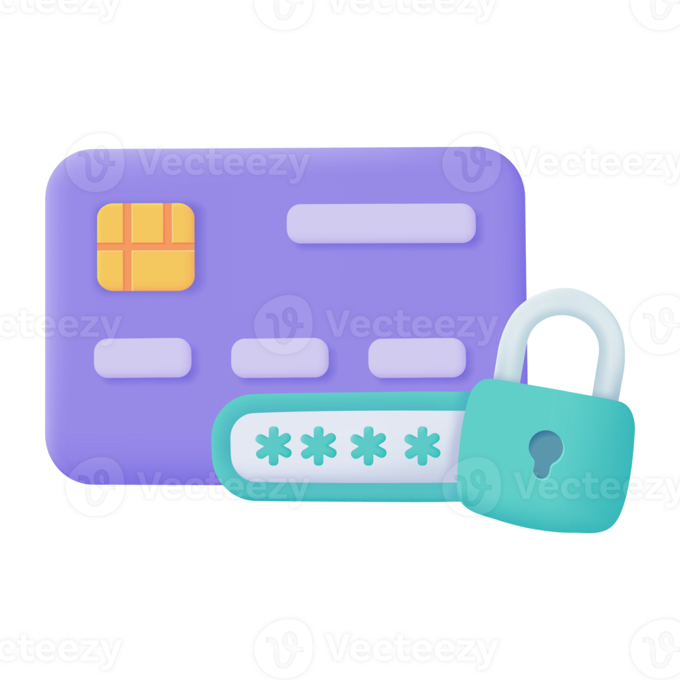 Credit card 3d icon. Online payment cashless society Secure payment by credit card. 3d illustration png