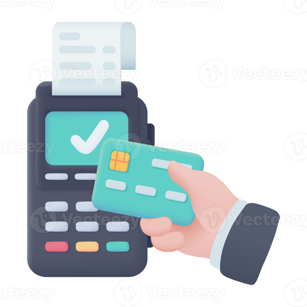 Credit card swipe machine 3D icon. online payment by credit card Cashless society. 3d illustration png