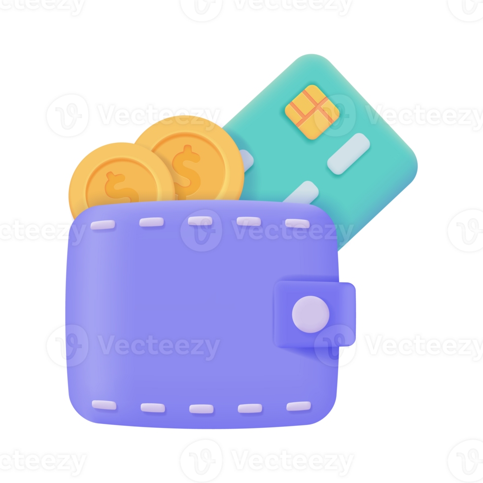 Credit card and wallet 3D icons.Online payment Cashless society for shopping. 3D illustration. png