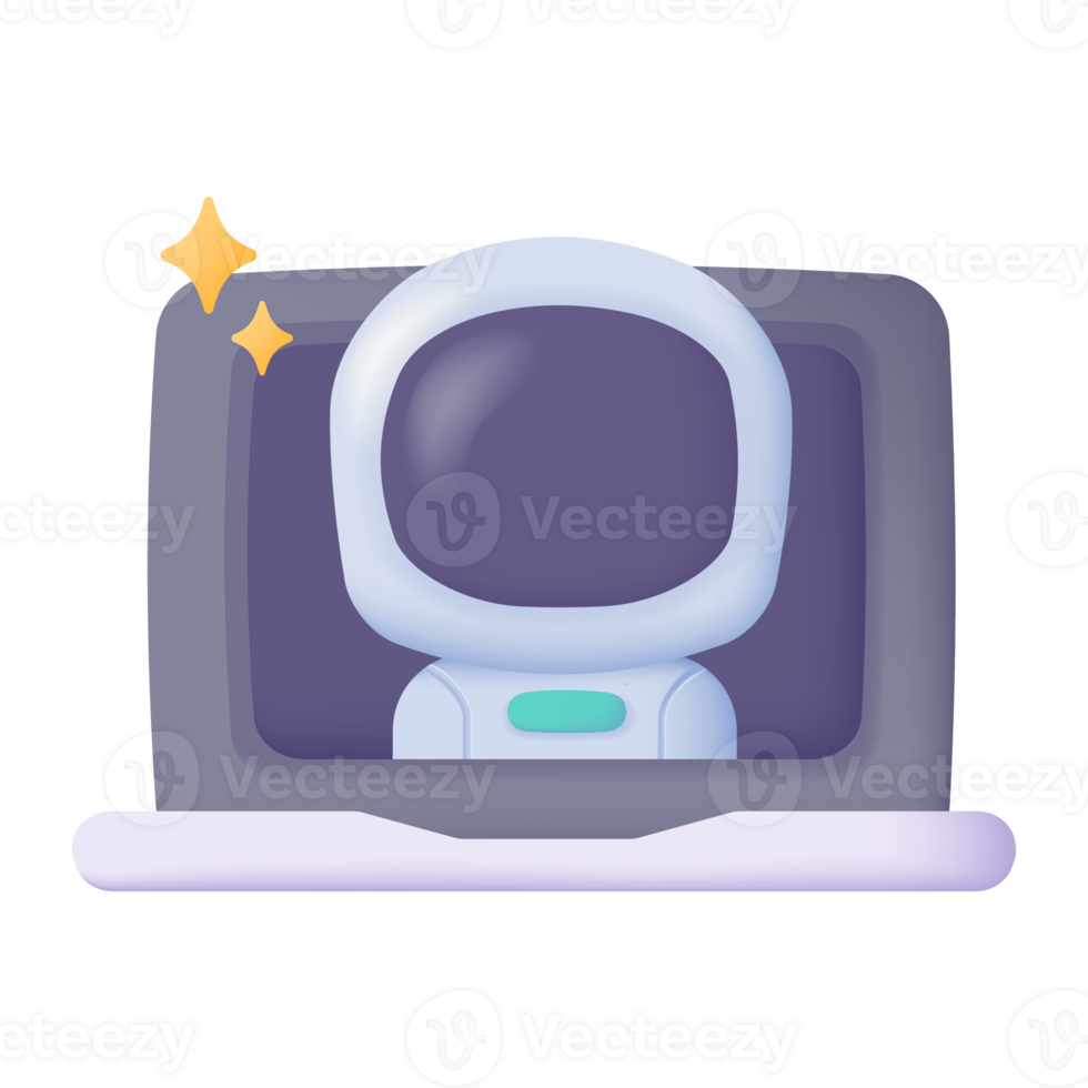 3D astronaut ejects from a computer screen. png