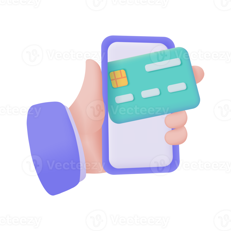 Credit card in phone. 3d illustration. Cashless society concept. online shopping with mobile phone png