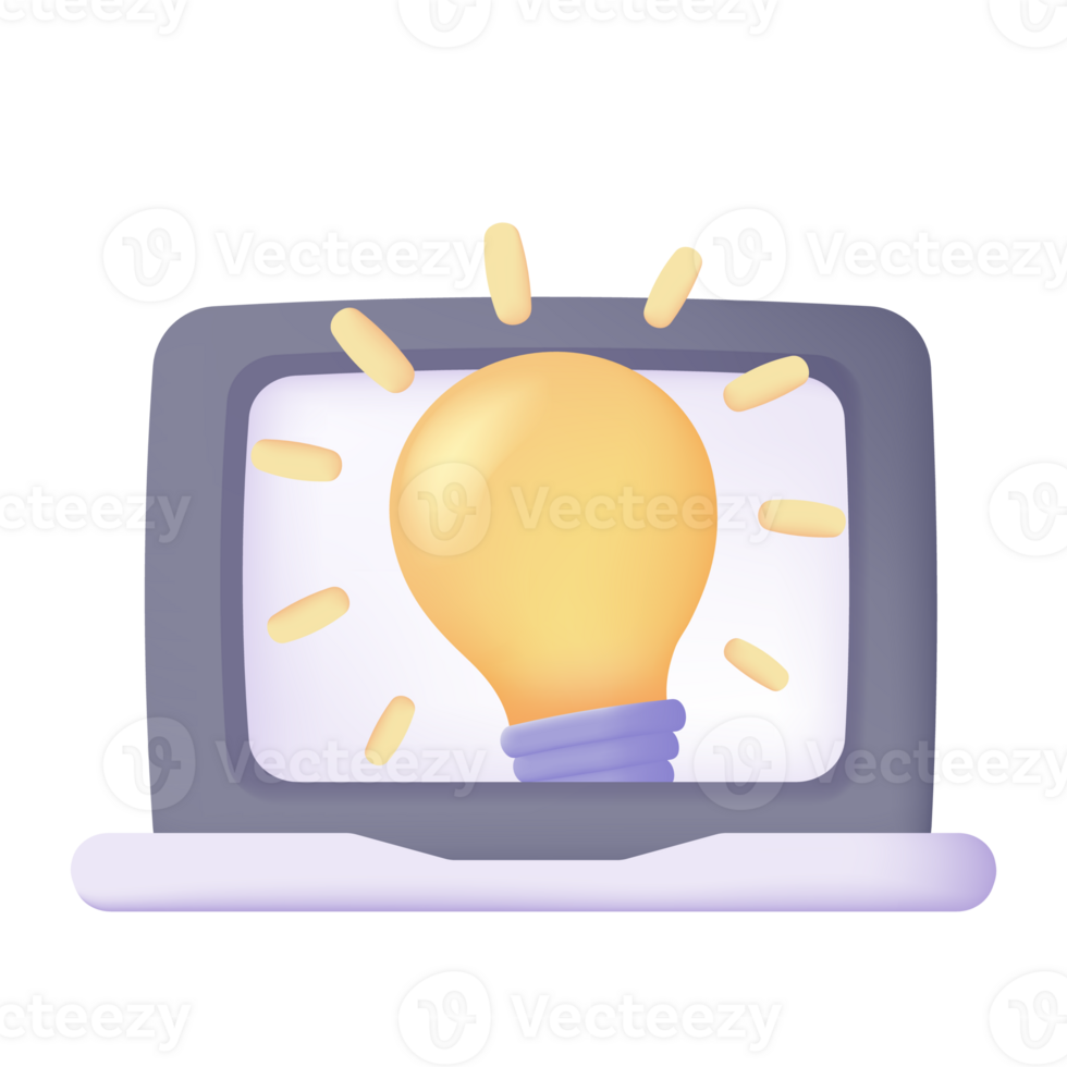 3D light bulb in a computer monitor business idea concept creativity png