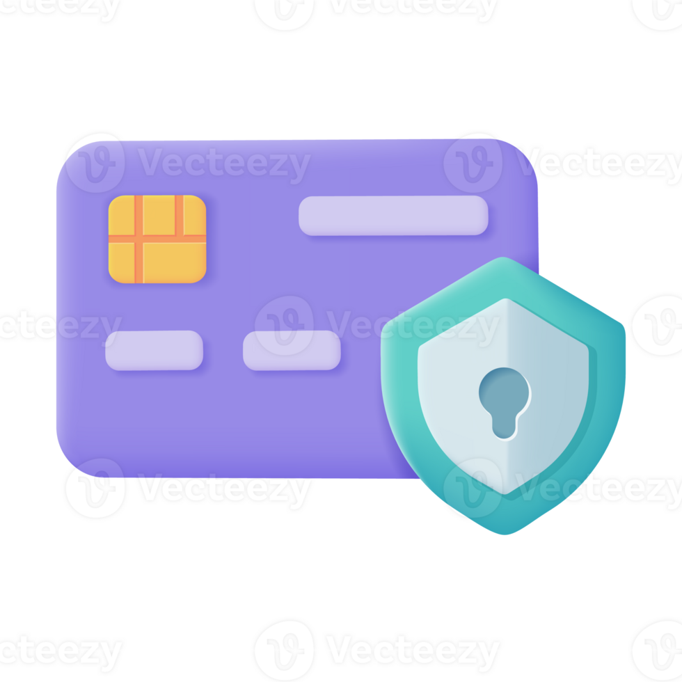 Credit card 3d icon. Online payment cashless society Secure payment by credit card. 3d illustration png