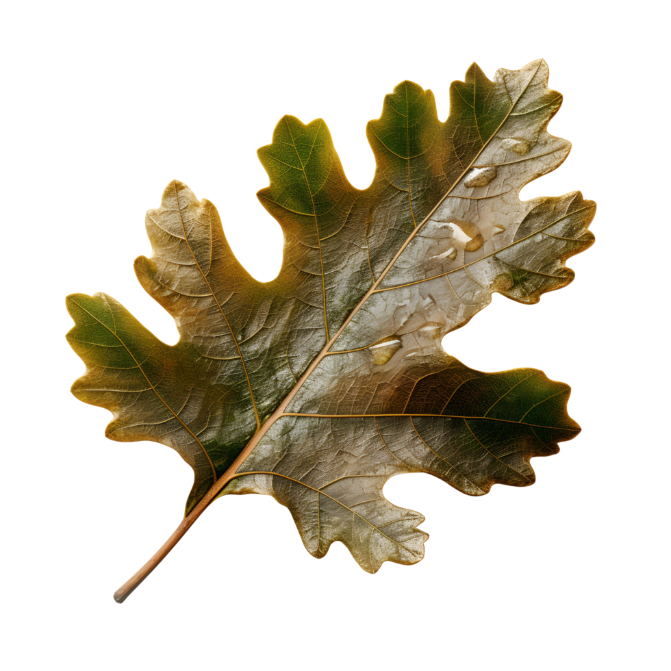 Fall oak leaf with water drops, generated png
