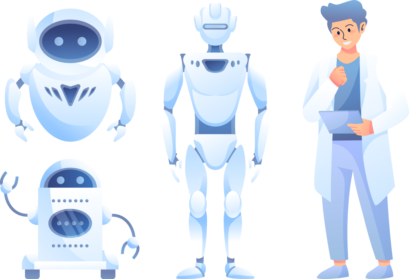 AI technology and cyber character illustration. Futuristic technology service and communication artificial intelligence concept png