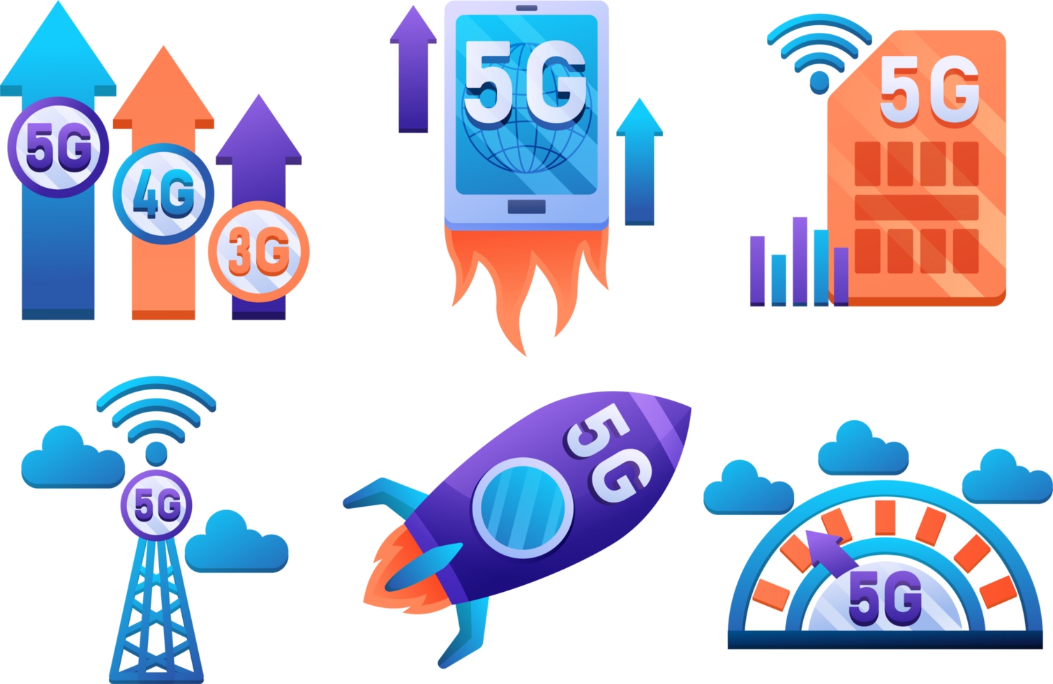 Mobile wireless 5th generation technology element design illustration. 5G wireless network technology concept png