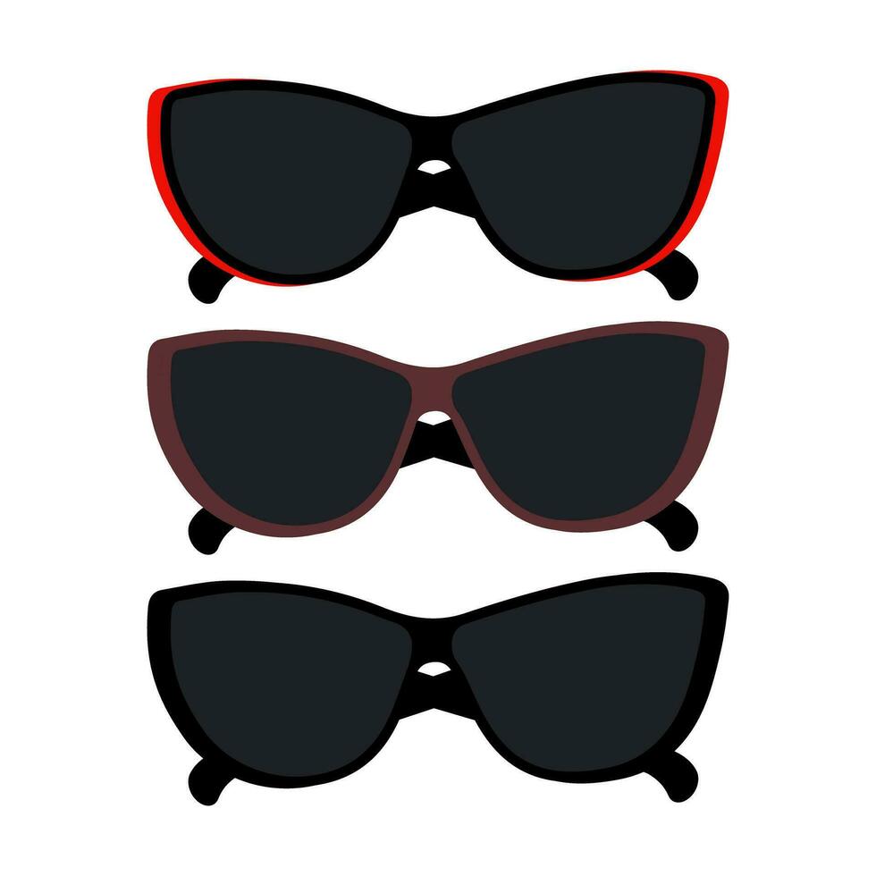 conjunto de 3 elegancia Gafas de sol con oscuro lentes en negro, rojo y marrón marco. Gafas de sol día. vector. vector