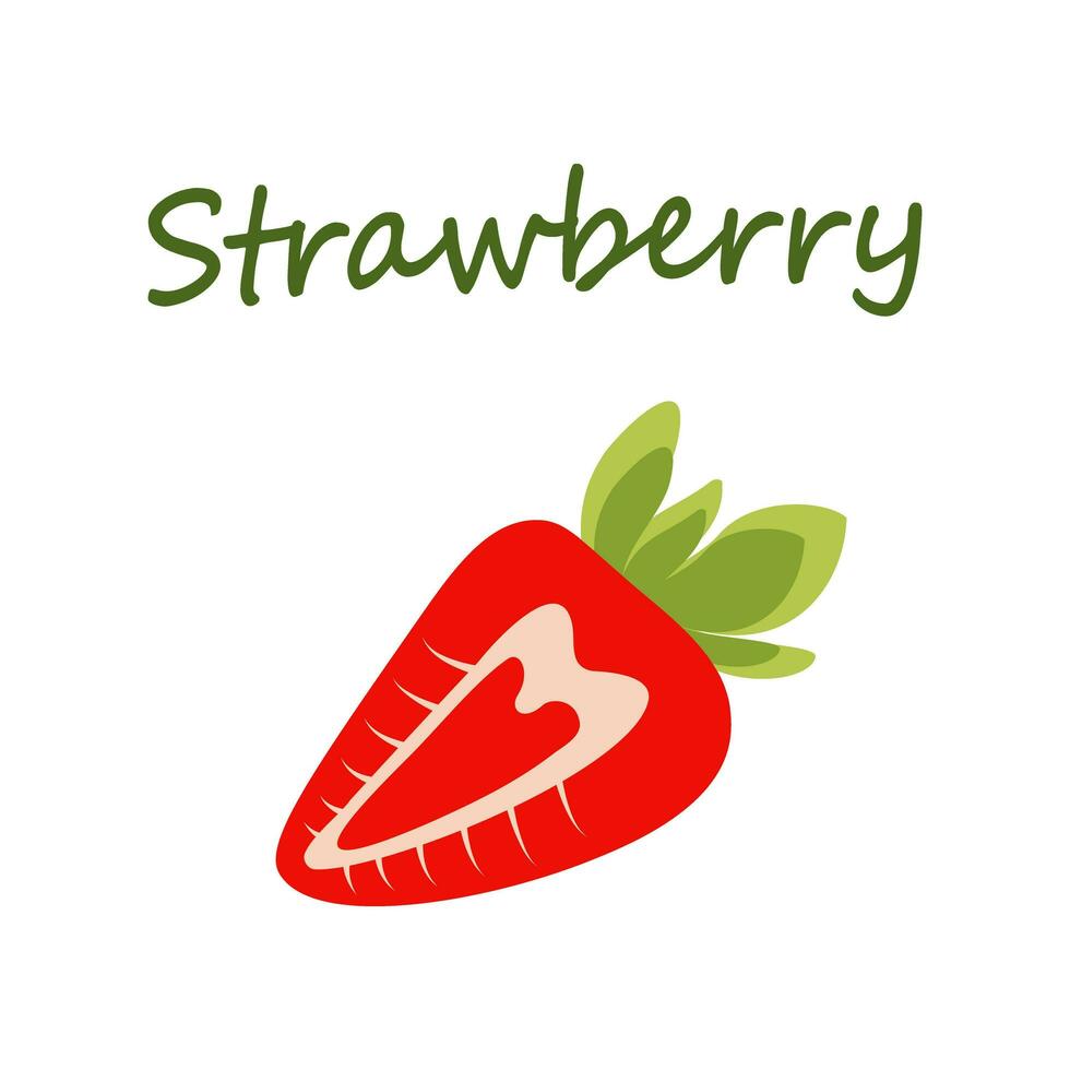 Abstract image of red strawberry with lettering in trendy hues. Sticker. Icon. Isolate. Vector. EPS vector