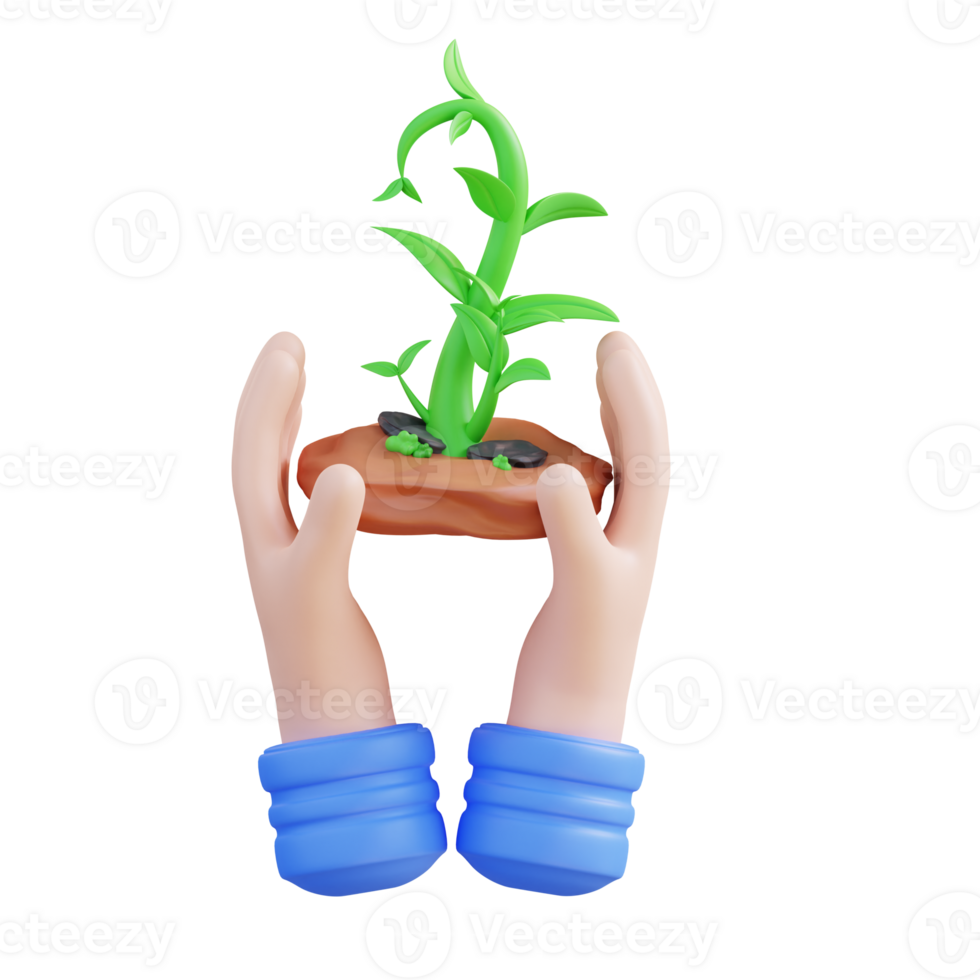 3d illustration hand show plant growth png