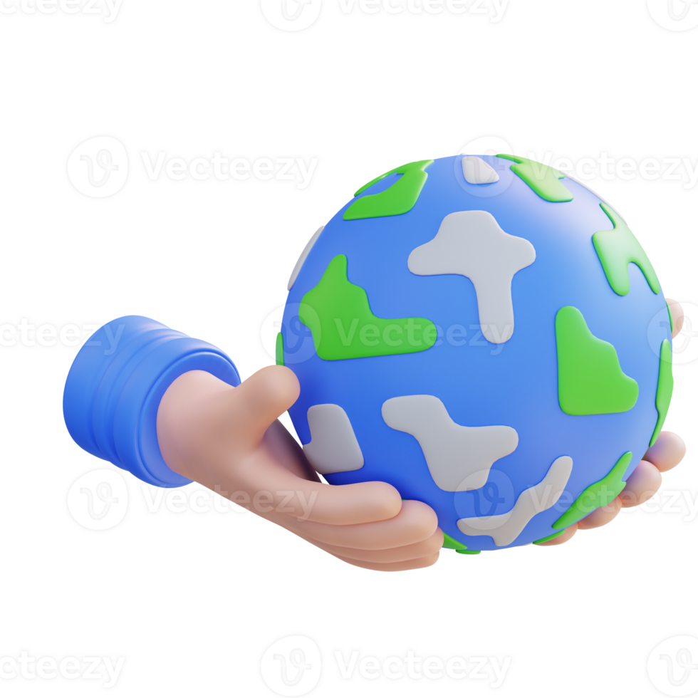 3d illustration hand holding globe globe png