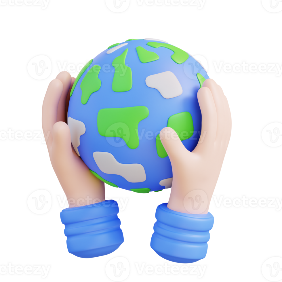 3d illustration of hand and globe png