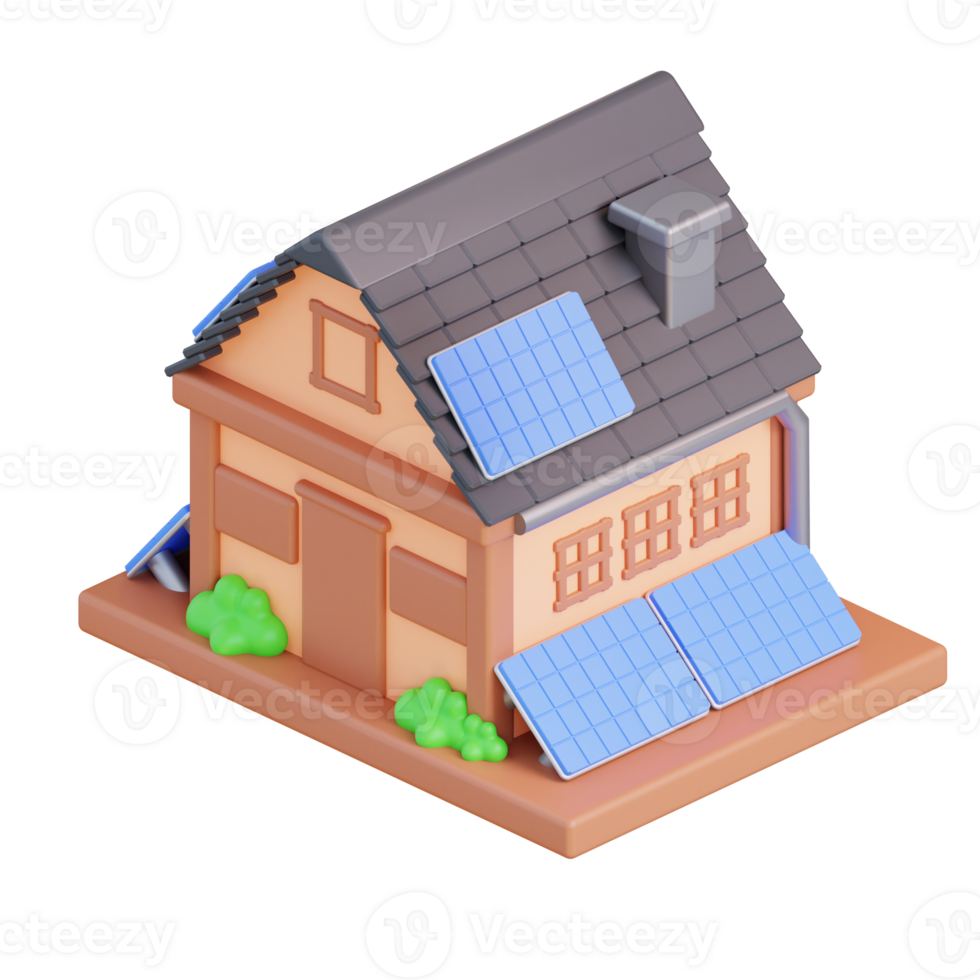 3d illustration of a house with solar panels png