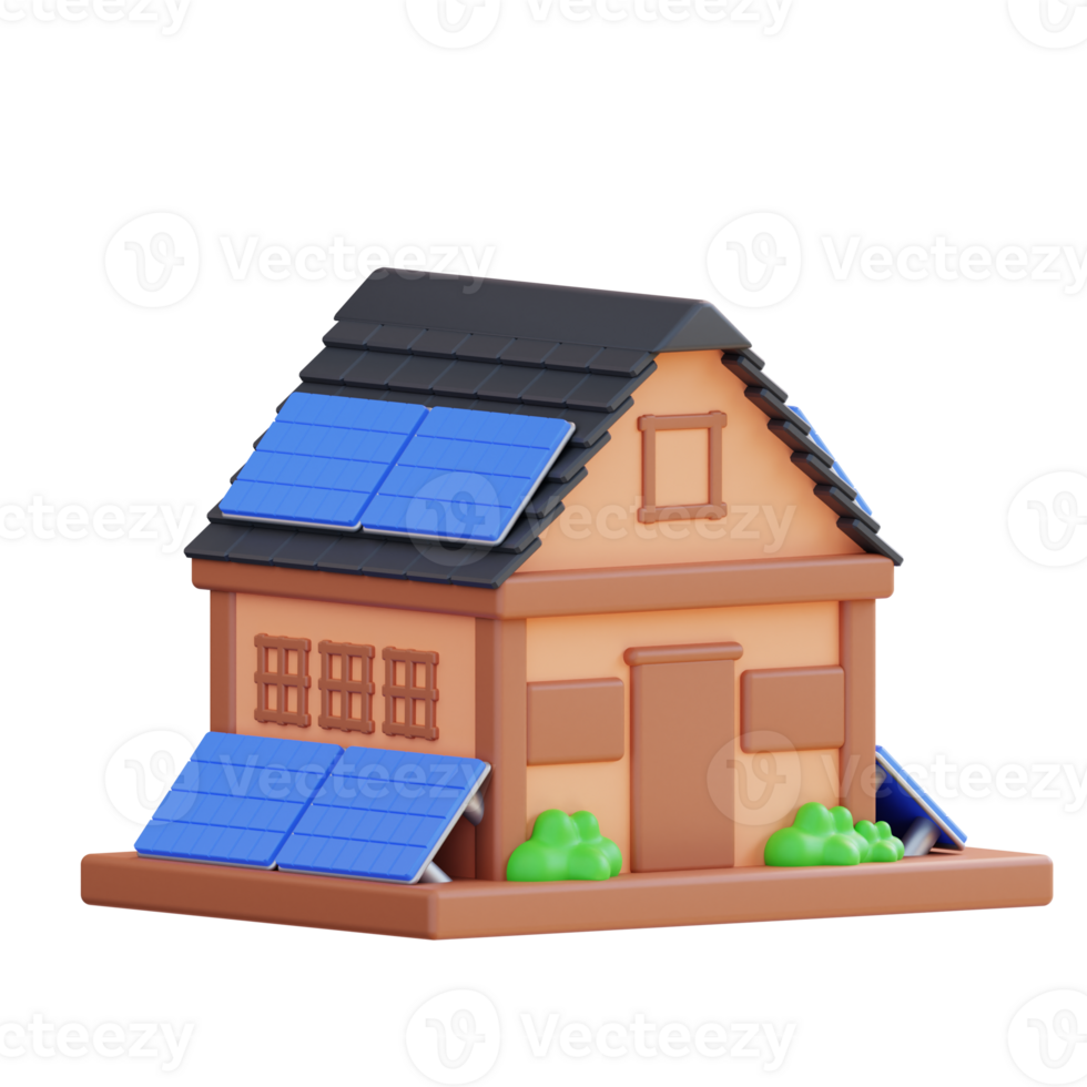 3d ilustração do uma casa com solar painéis png