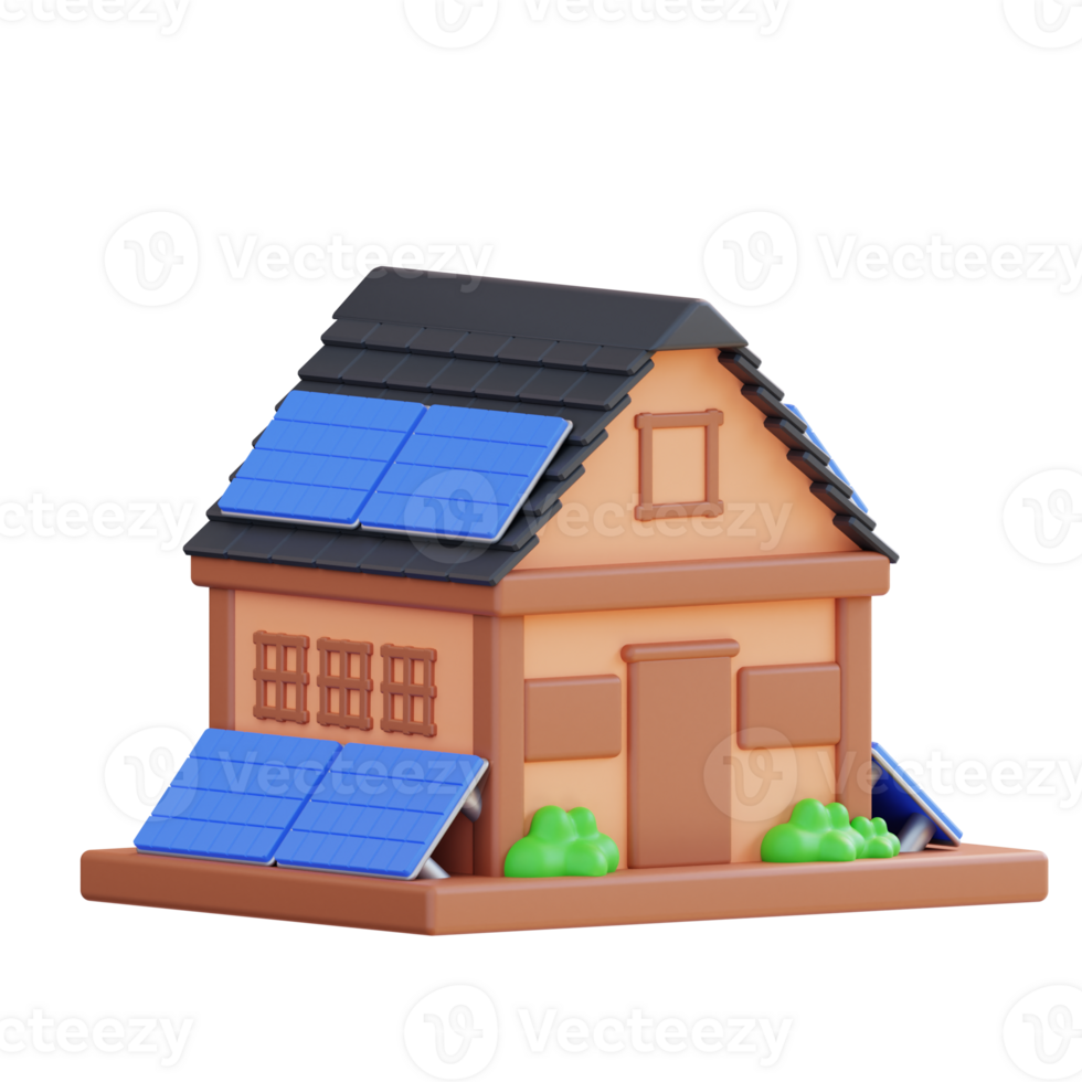 3d illustration of a house with solar panels png