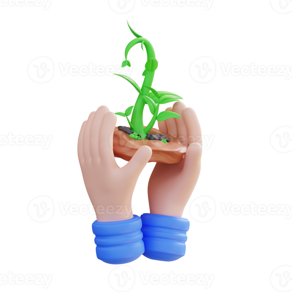 3d illustration hand show plant growth png