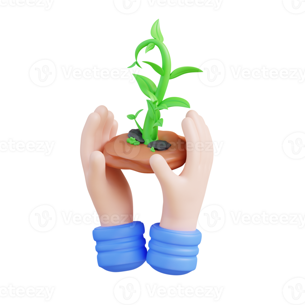 3d illustration hand show plant growth png